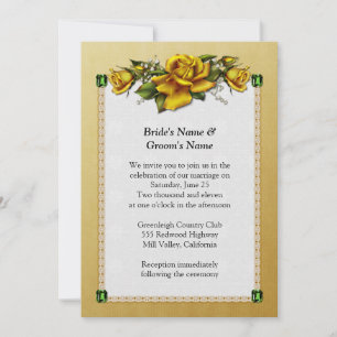 Yellow Roses and Emeralds Wedding Invitation