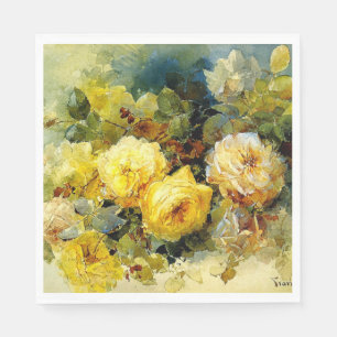Yellow Roses artwork by Franz Bischoff Napkin