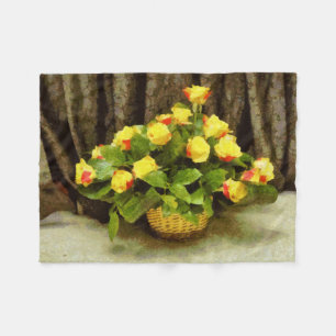 Yellow roses basket painting fleece blanket