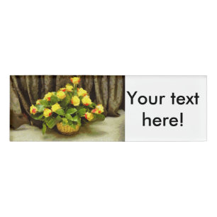 Yellow roses basket painting name tag