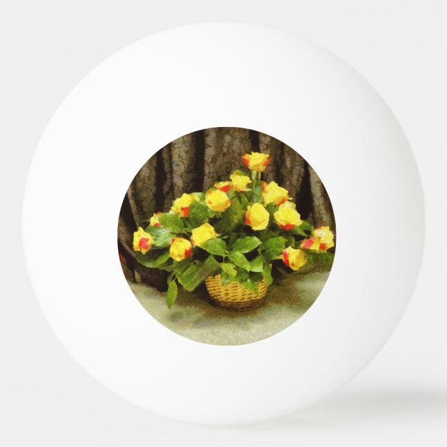 Yellow roses basket painting ping pong ball (Front)