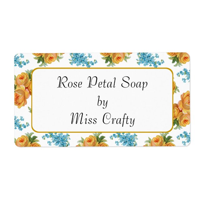 Yellow Roses Blue Flowers Craft or Soap Label (Front)