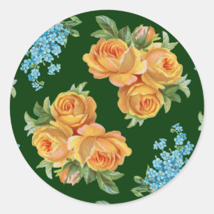 Yellow Roses Blue Flowers on Green Sticker