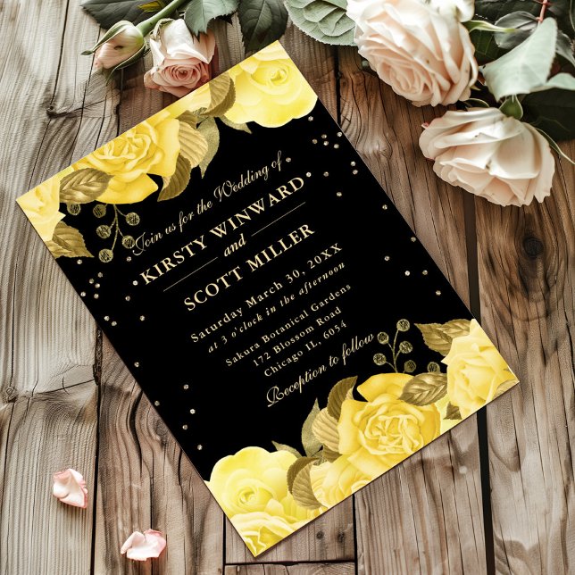 Yellow Roses Border Floral Wedding Invitation (Creator Uploaded)