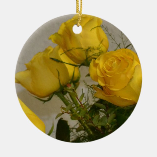 Yellow Roses Ceramic Tree Decoration (Front)