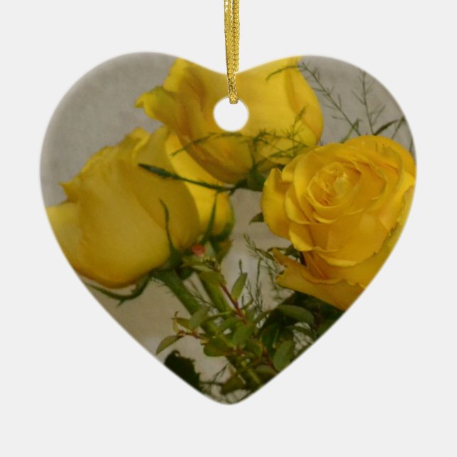 Yellow Roses Ceramic Tree Decoration (Front)