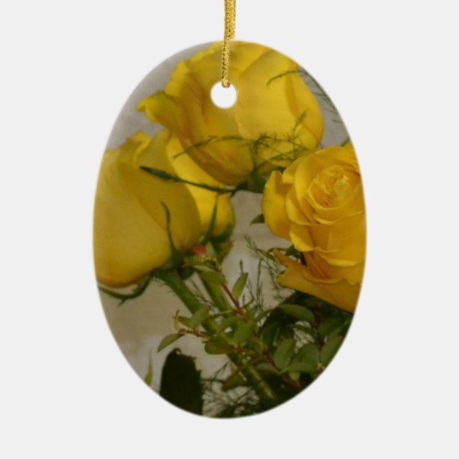Yellow Roses Ceramic Tree Decoration (Front)