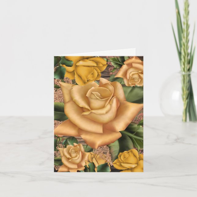 Yellow Roses & Country Rustic Wood Bridal Shower Invitation (Front)