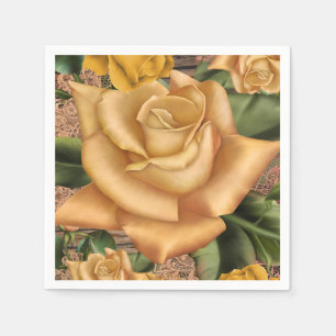 Yellow Roses & Country Rustic Wood Bridal Shower Napkin