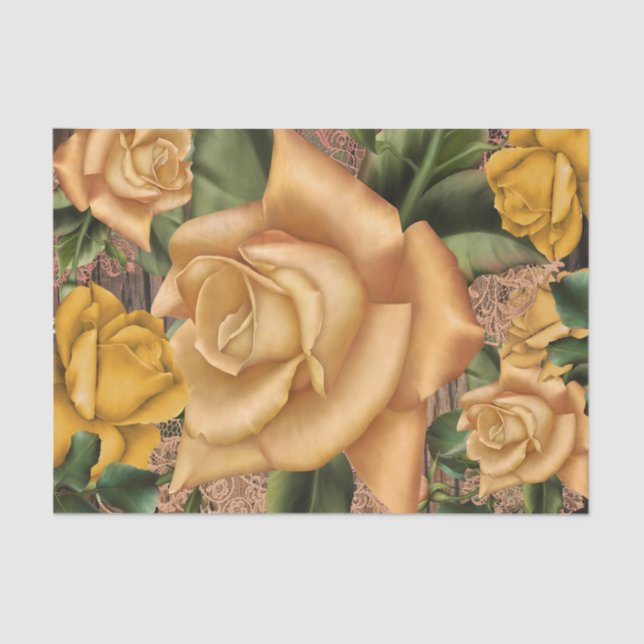 Yellow Roses & Country Rustic Wood Shabby Chic Tissue Paper (Front)