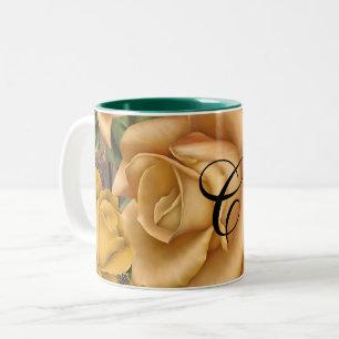 Yellow Roses & Country Rustic Wood Shabby Chic Two-Tone Coffee Mug