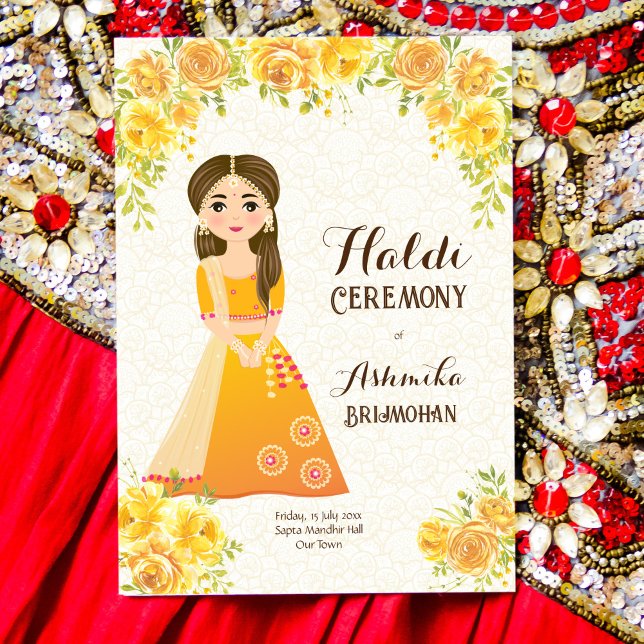 Yellow roses cute girl Haldi Invitation (Creator Uploaded)