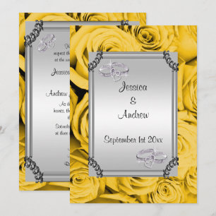Yellow Roses & Diamond Wedding Rings Invitation