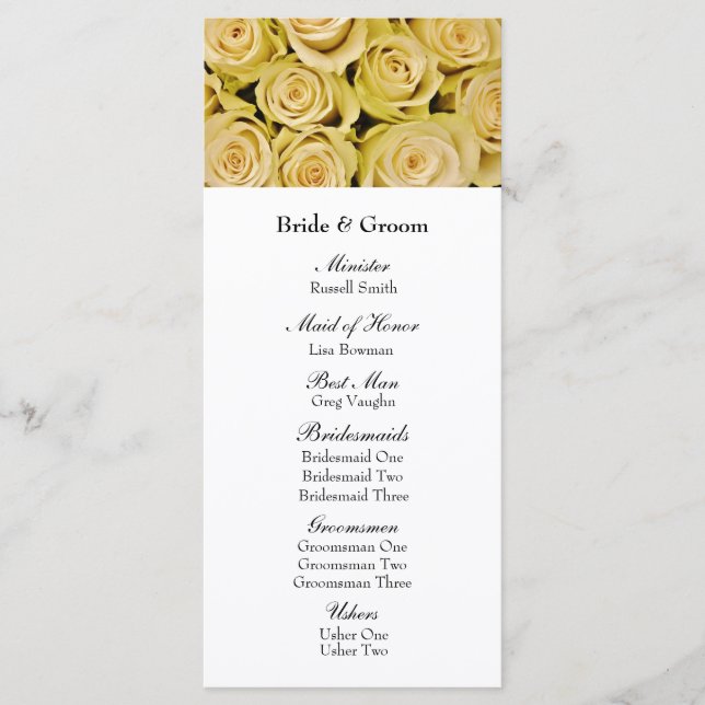 Yellow Roses Elegant Floral Wedding Program Programme (Front)