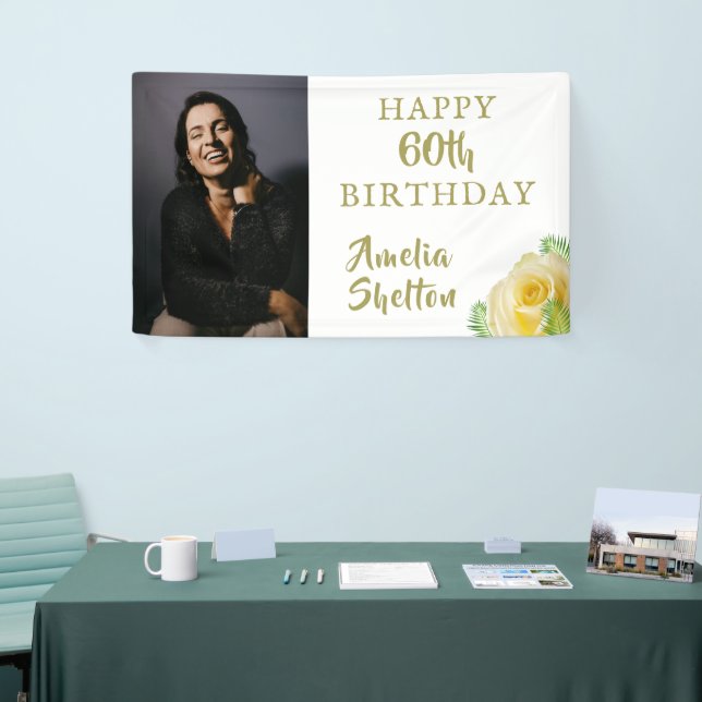 Yellow Roses Floral 60th Birthday Party Photo Banner (Tradeshow)