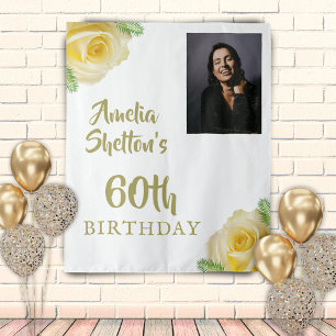 Yellow Roses Floral 60th Birthday Party Photo Tapestry