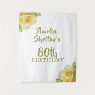 Yellow Roses Floral 80th Birthday Party Backdrop Tapestry
