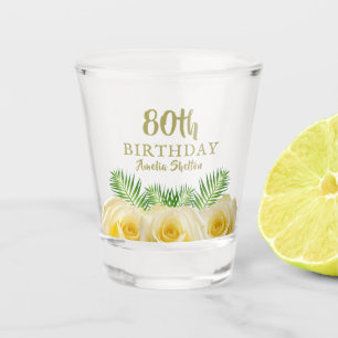 Yellow Roses Floral 80th Birthday Party Shot Glass