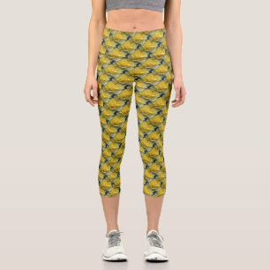 Yellow Roses Floral Capri Leggings