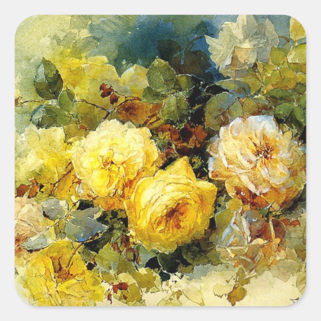 Yellow Roses, floral painting Square Sticker (Front)