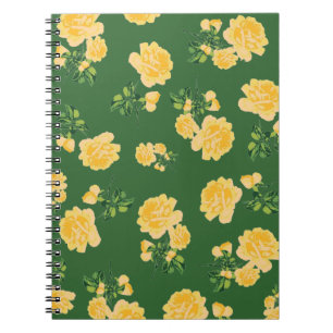 Yellow roses Floral pattern on dark green notebook