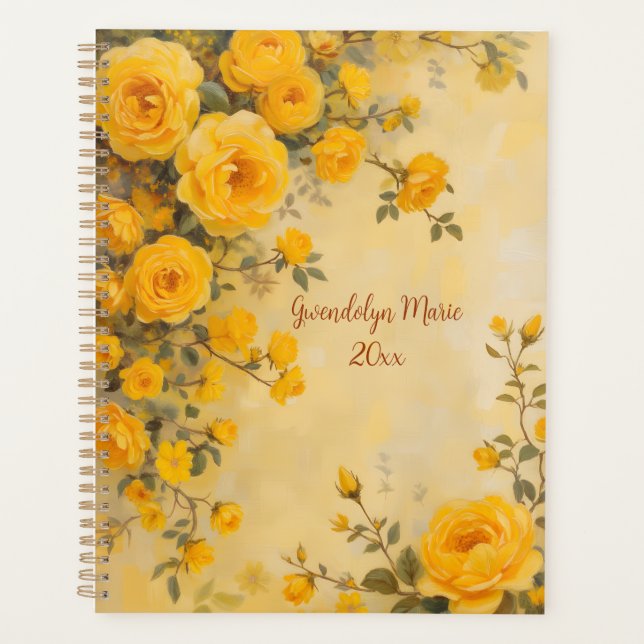 Yellow Roses Floral Spiral-Bound Planner Spring (Front)