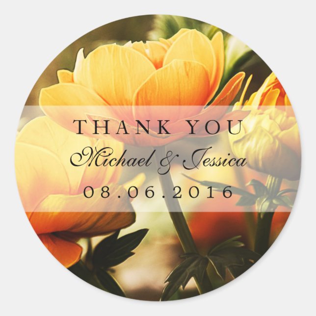 Yellow Roses Floral Wedding Favour Stickers (Front)