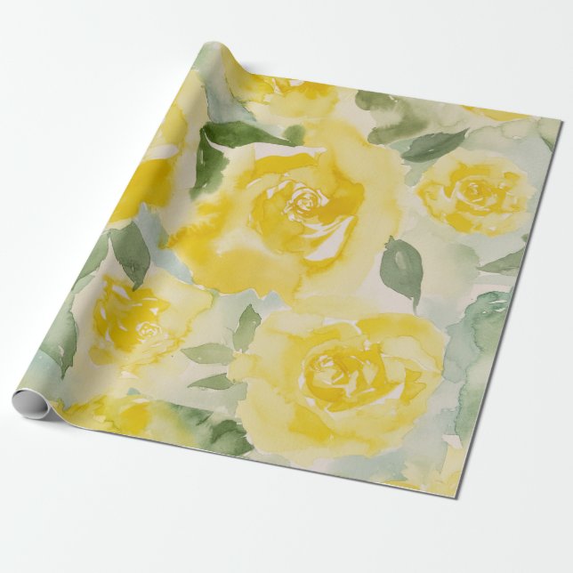 Yellow Roses Floral Wrapping Paper (Unrolled)