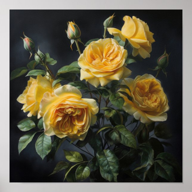 Yellow Roses Flower Art Print Poster (Front)