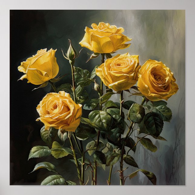 Yellow Roses Flower Art Print Poster (Front)