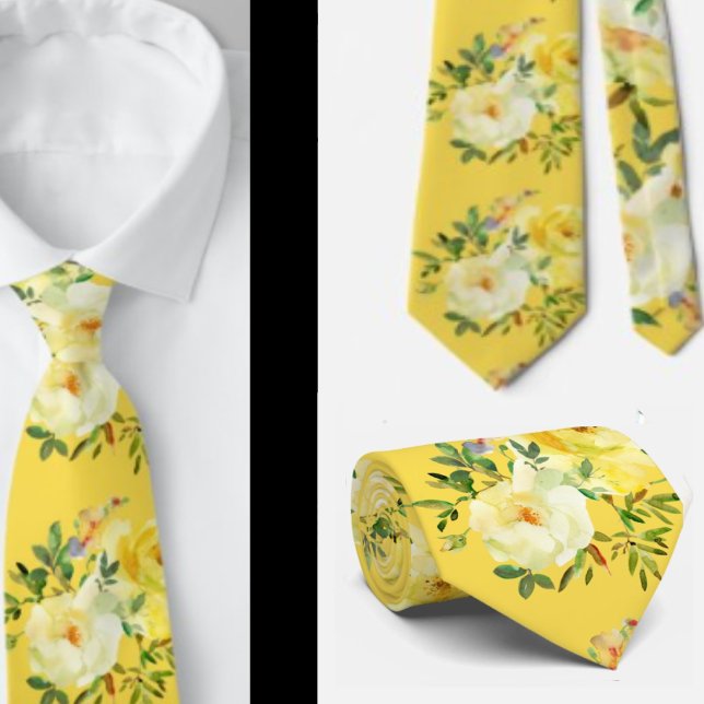 Yellow Roses Flowers Floral Pattern Neck Tie (Creator Uploaded)
