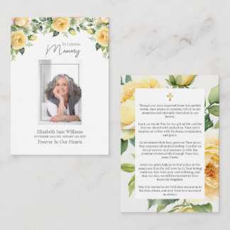 Yellow Roses Funeral Memorial Prayer   Card