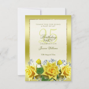 Yellow Roses & Gold Glitters 25th Birthday Thank You Card