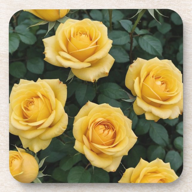 Yellow Roses Hard Plastic Coasters (Front)