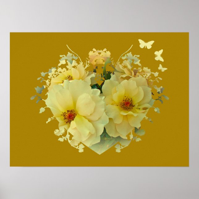 Yellow Roses Heart on Gold Poster (Front)
