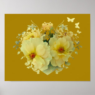 Yellow Roses Heart on Gold Poster