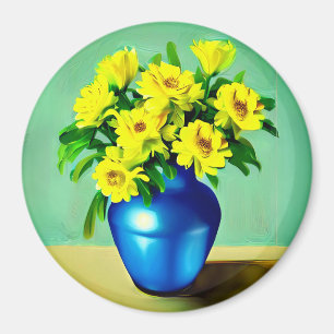 Yellow Roses in a Blue Vase Boho Art Magnet