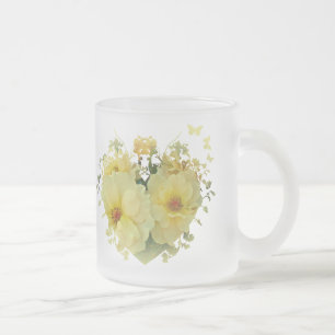 Yellow Roses In A Heart Frosted Glass Coffee Mug