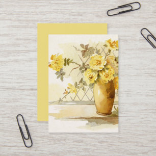 Yellow Roses in a Pottery Vase   Watercolor Floral Business Card
