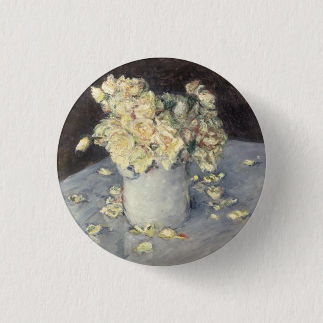 Yellow Roses in a Vase by Caillebott Impressionist 3 Cm Round Badge (Front)