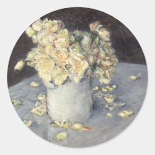 Yellow Roses in a Vase by Caillebott Impressionist Classic Round Sticker