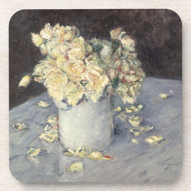 Yellow Roses in a Vase by Caillebott Impressionist Coaster (Front)