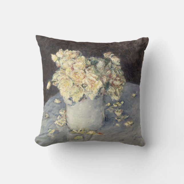 Yellow Roses in a Vase by Caillebott Impressionist Cushion (Front)