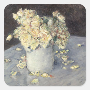 Yellow Roses in a Vase by Caillebott Impressionist Square Sticker