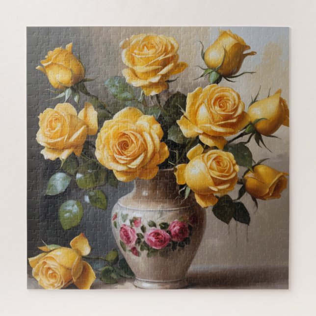 Yellow roses in vase jigsaw puzzle (Vertical)