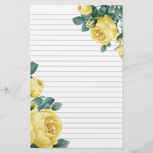 Yellow Roses Lined Stationery (Front)