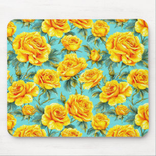 Yellow roses on a blue background mouse mat