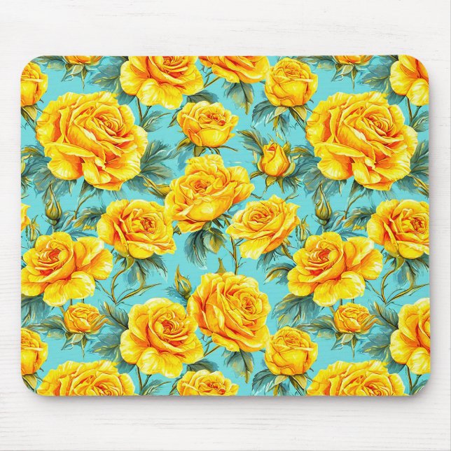 Yellow roses on a blue background mouse mat (Front)