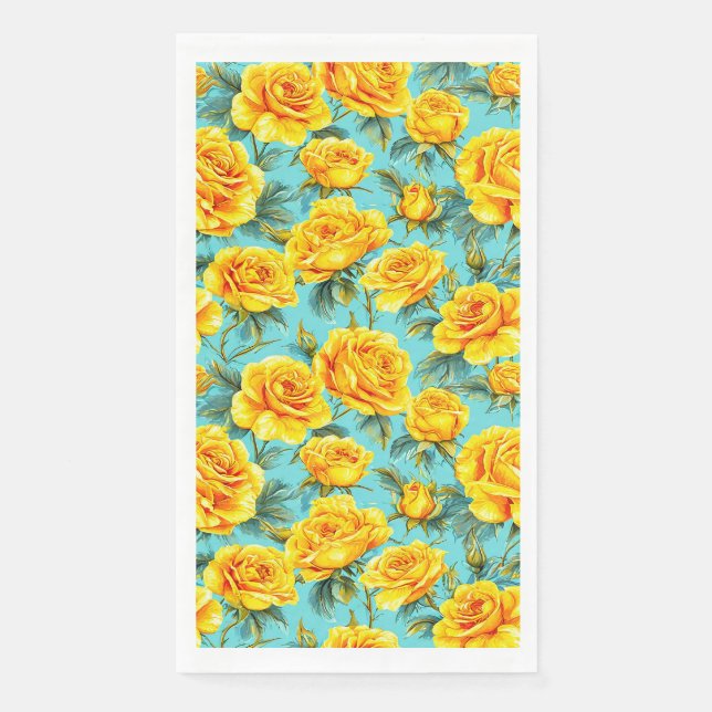 Yellow roses on a blue background napkin (Front)
