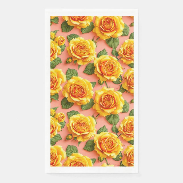 Yellow roses on a pink background napkin (Front)